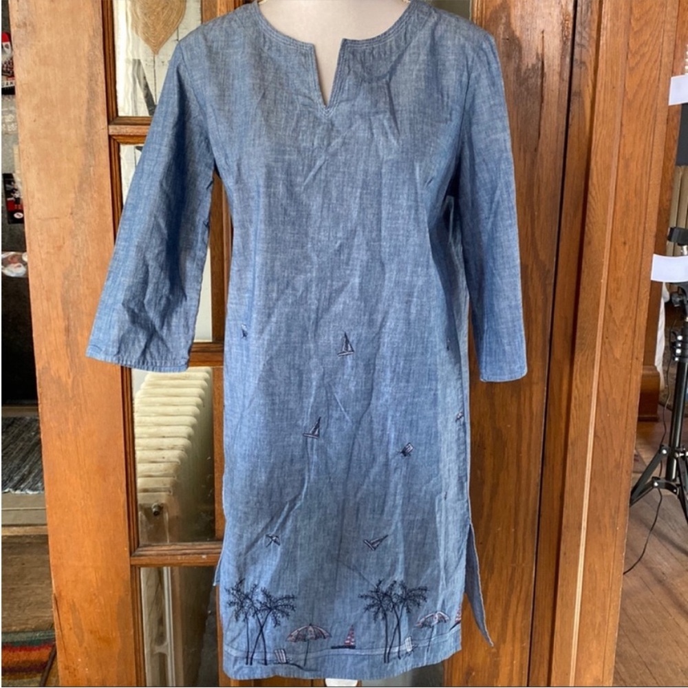 Talbots blue denim sailboats beachy dress
